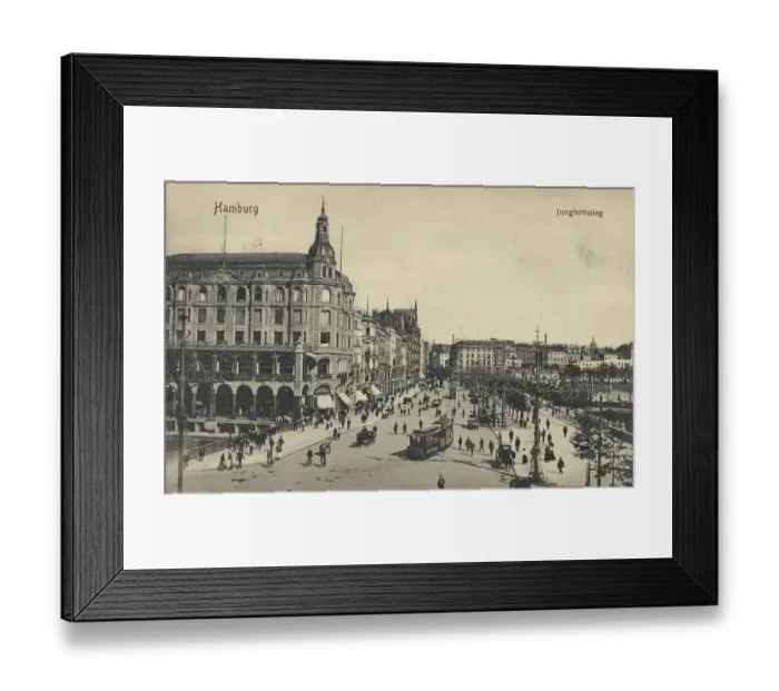 Framed Print : The Jungfernstieg, Hamburg, Germany, postcard with text, view circa 1910, historical, digital reproduction of a historical postcard, public domain, from that time, exact date unknown Framed Print : The Jungfernstieg, Hamburg, Germany, postcard with text, view circa 1910, historical, digital reproduction of a historical postcard, public domain, from that time, exact date unknown