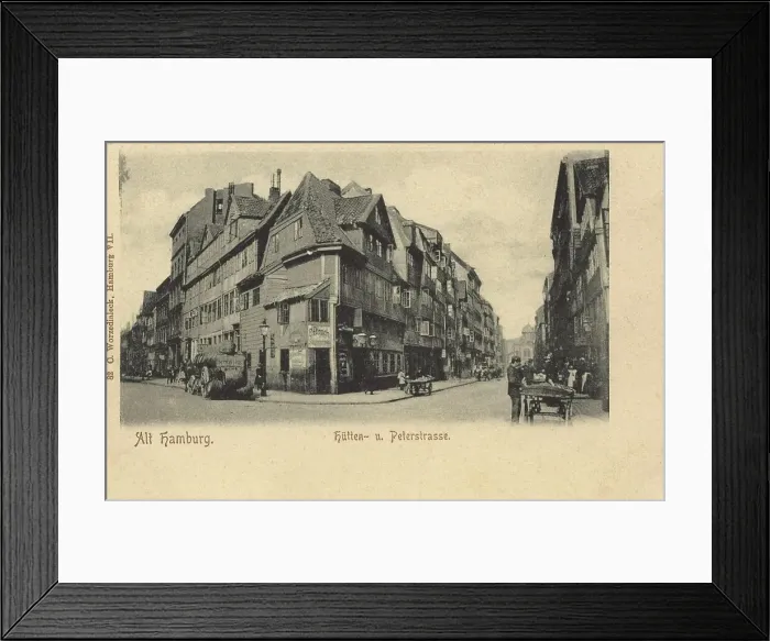 Framed Print : Huettenstrasse and Peterstrasse, Hamburg, Germany, postcard with text, view around ca 1910, historical, digital reproduction of a historical postcard, public domain, from that time, exact date unknown Framed Print : Huettenstrasse and Peterstrasse, Hamburg, Germany, postcard with text, view around ca 1910, historical, digital reproduction of a historical postcard, public domain, from that time, exact date unknown