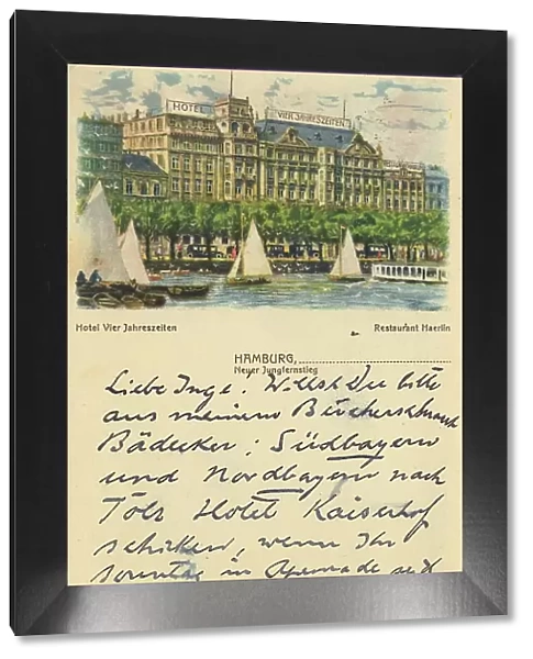Neuer Jungfernstieg, Hamburg, Germany, postcard with text, view circa 1910, historical, digital reproduction of a historical postcard, public domain, from that time, exact date unknown