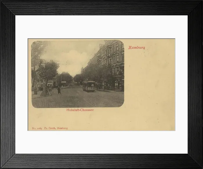 Framed Print : Hoheluft-Chaussee, Hamburg, Germany, postcard with text, view around ca 1910, historical, digital reproduction of a historical postcard, public domain, from that time, exact date unknown Framed Print : Hoheluft-Chaussee, Hamburg, Germany, postcard with text, view around ca 1910, historical, digital reproduction of a historical postcard, public domain, from that time, exact date unknown