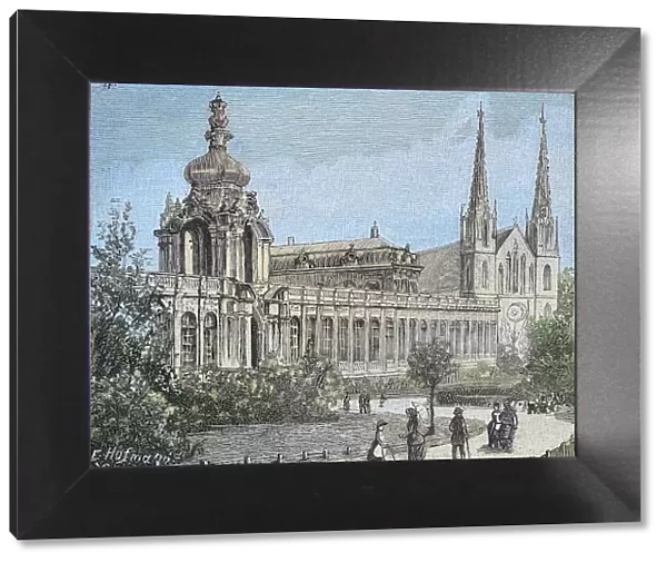 The Zwinger in Dresden, Saxony, Germany, Historic, digitally restored reproduction from a 19th century original