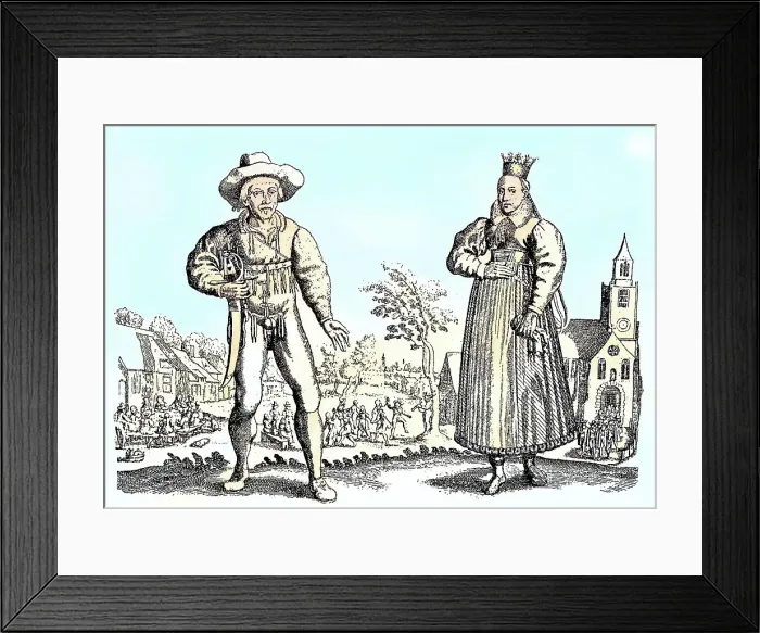 Framed Print : Peasant Wedding, Bride and Groom, from the Frankfurt area, Germany, late 17th century, Historical, digitally restored reproduction from a 19th century original Framed Print : Peasant Wedding, Bride and Groom, from the Frankfurt area, Germany, late 17th century, Historical, digitally restored reproduction from a 19th century original