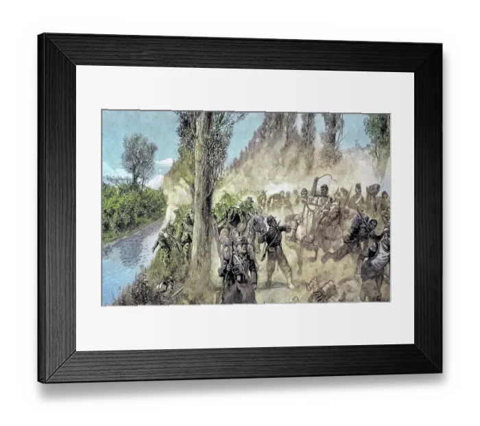 Framed Print : Retreat of the French at Gravelotte, France, Situation from the time of the Franco-Prussian War, 1870-1871, Historical, digitally restored reproduction from a 19th century original