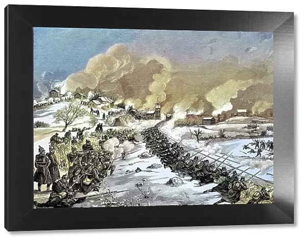 Battle of the railway embankment near Bethoncourt, France, Situation from the time of the Franco-Prussian War or Franco-Prussian War, 1870-1871, Historical, digitally restored reproduction from a 19th century original