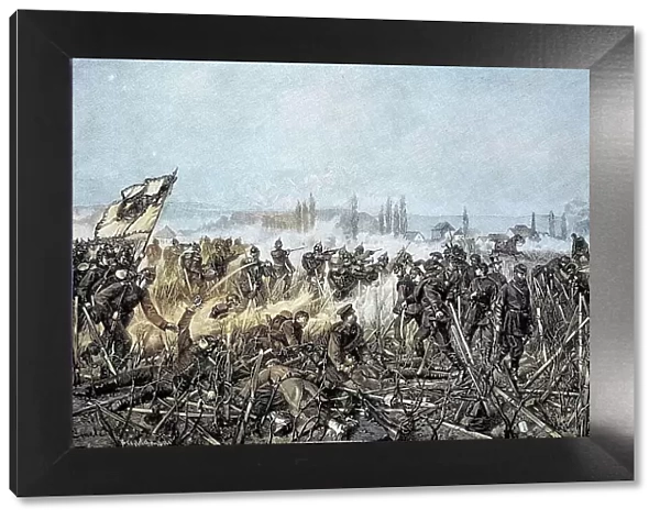 Attack on the railway station of Nuits, France, Situation from the time of the Franco-Prussian War, 1870-1871, Historical, digitally restored reproduction from a 19th century original