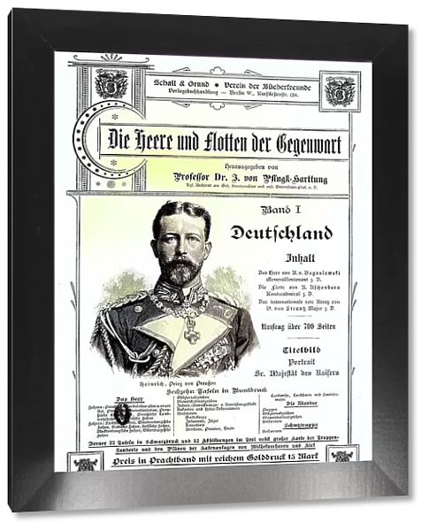 Advertisement for the book The Armies and Fleets of the Present with the portrait of Prince Frederick Henry Ludwig of Prussia or Prince Frederick Henry Louis of Prussia, Germany, Historical