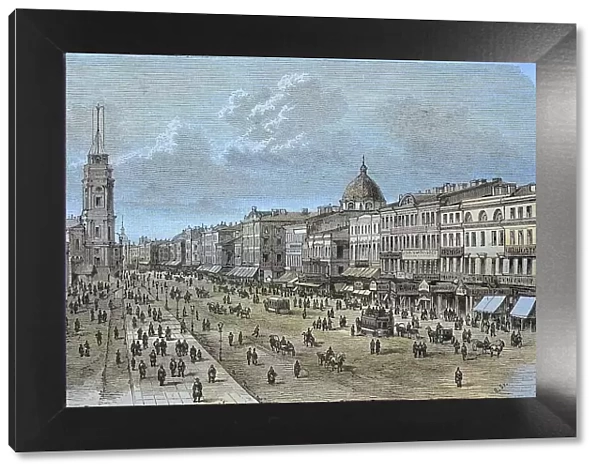 The Nevsky Prospect in St. Petersburg, Russia, in 1885, Historical, digitally restored reproduction from a 19th century original