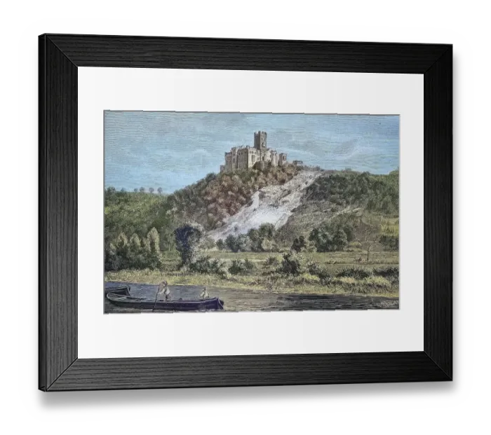 Framed Print : Burg Lahneck, is a medieval fortress in the town of Lahnstein in Rhineland-Palatinate, Germany, 19th century view, Historic, digitally restored reproduction from a 19th century original Framed Print : Burg Lahneck, is a medieval fortress in the town of Lahnstein in Rhineland-Palatinate, Germany, 19th century view, Historic, digitally restored reproduction from a 19th century original