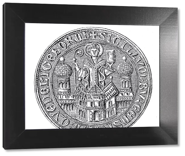 Medieval town seal from the 13th to 15th century, here Quedlinburg, Germany, Historical, digitally restored reproduction from a 19th century original