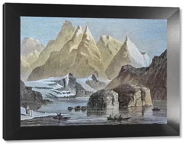 Landscape at the Strait of Magellan, Tierra del Fuego, Chile, Historic, digitally restored reproduction from a 19th-century original