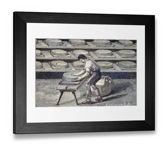 Framed Print : Cheese making, The drying and salting of the cheese loaves, Allgaeu, Bavaria, Germany, Historic, digitally restored reproduction from a 19th century original Framed Print : Cheese making, The drying and salting of the cheese loaves, Allgaeu, Bavaria, Germany, Historic, digitally restored reproduction from a 19th century original
