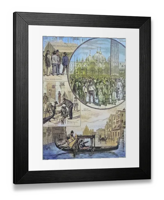 Framed Print : Scenes from 19th century Venice, Italy, Gondola, St. Marks Square, Beggars and Folk Saints, Historical, digitally restored reproduction from a 19th century original Framed Print : Scenes from 19th century Venice, Italy, Gondola, St. Marks Square, Beggars and Folk Saints, Historical, digitally restored reproduction from a 19th century original