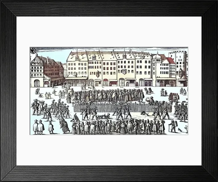 Framed Print : Procession of the butchers in Nuremberg, Germany, 1658, with a 658 cubit long sausage, Historic, digitally restored reproduction from a 19th century original Framed Print : Procession of the butchers in Nuremberg, Germany, 1658, with a 658 cubit long sausage, Historic, digitally restored reproduction from a 19th century original