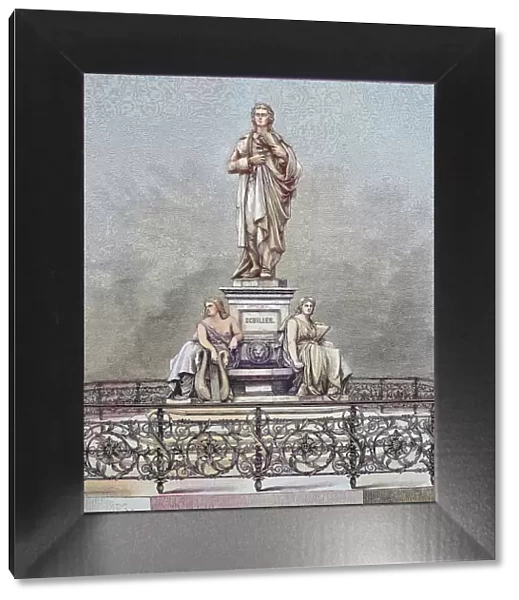 Schiller Monument in Berlin, Germany, Historic, digitally restored reproduction from a 19th century original