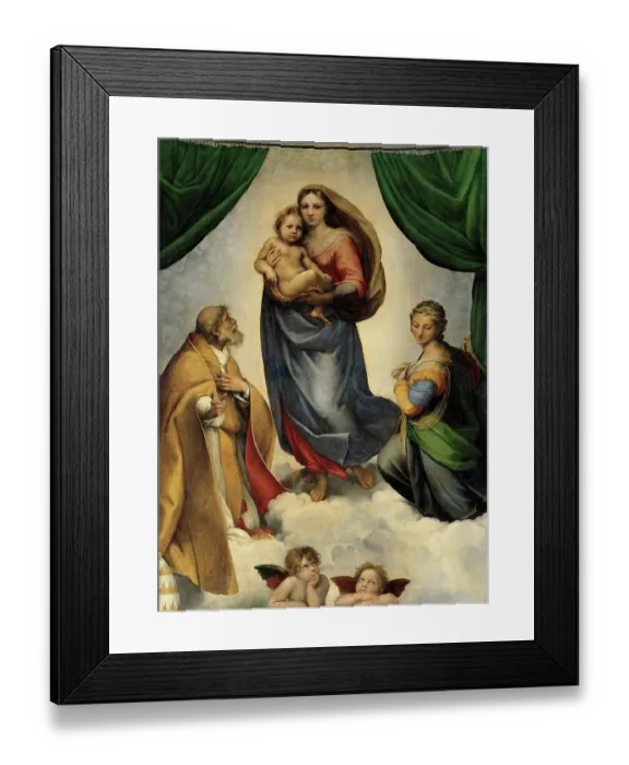 Framed Print : The Sistine Madonna by Raffaello Sanzio da Urbino, also Raffael da Urbino, Raffaello Santi, Raffaello Sanzio, Raphael, Italian painter, Italy, digitally restored reproduction of a work of art (public domain) from c. 1500 Framed Print : The Sistine Madonna by Raffaello Sanzio da Urbino, also Raffael da Urbino, Raffaello Santi, Raffaello Sanzio, Raphael, Italian painter, Italy, digitally restored reproduction of a work of art (public domain) from c. 1500