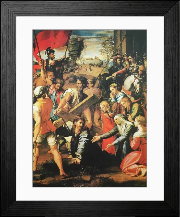 Framed Print : Carrying of the Cross, Way to Calvary, by Raffaello Sanzio da Urbino, also Raphael da Urbino, Raffaello Santi, Raffaello Sanzio, Raphael, Italian painter, Italy, digitally restored reproduction of a work of art (public domain) from c. 1500 Framed Print : Carrying of the Cross, Way to Calvary, by Raffaello Sanzio da Urbino, also Raphael da Urbino, Raffaello Santi, Raffaello Sanzio, Raphael, Italian painter, Italy, digitally restored reproduction of a work of art (public domain) from c. 1500
