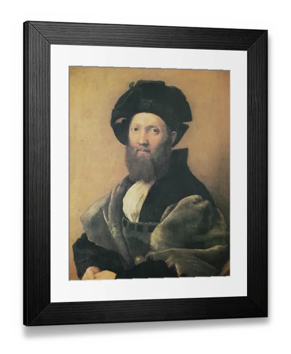 Framed Print : Portrait of Baldassare Castiglione, by Raffaello Sanzio da Urbino, also Raphael da Urbino, Raffaello Santi, Raffaello Sanzio, Raphael, Italian painter, Italy, digitally restored reproduction of a work of art (public domain) from c. 1500 Framed Print : Portrait of Baldassare Castiglione, by Raffaello Sanzio da Urbino, also Raphael da Urbino, Raffaello Santi, Raffaello Sanzio, Raphael, Italian painter, Italy, digitally restored reproduction of a work of art (public domain) from c. 1500