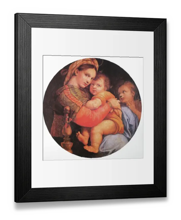 Framed Print : Madonna della Sedia, by Raffaello Sanzio da Urbino, also Raffael da Urbino, Raffaello Santi, Raffaello Sanzio, Raffael, Italian painter, Italy, digitally restored reproduction of a work of art (public domain) from c. 1500 Framed Print : Madonna della Sedia, by Raffaello Sanzio da Urbino, also Raffael da Urbino, Raffaello Santi, Raffaello Sanzio, Raffael, Italian painter, Italy, digitally restored reproduction of a work of art (public domain) from c. 1500