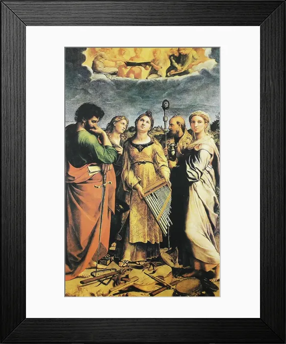 Framed Print : Saint Cecilia, by Raffaello Sanzio da Urbino, also Raffael da Urbino, Raffaello Santi, Raffaello Sanzio, Raphael, Italian painter, Italy, digitally restored reproduction of a work of art (public domain) from c. 1500 Framed Print : Saint Cecilia, by Raffaello Sanzio da Urbino, also Raffael da Urbino, Raffaello Santi, Raffaello Sanzio, Raphael, Italian painter, Italy, digitally restored reproduction of a work of art (public domain) from c. 1500