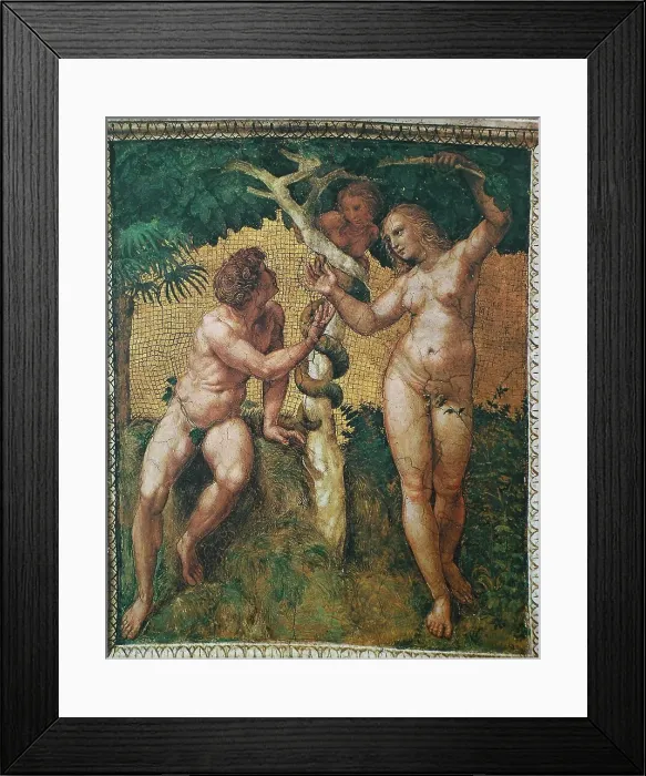 Framed Print : The Fall of Man, fresco in the Vatican, by Raffaello Sanzio da Urbino, also Raffael da Urbino, Raffaello Santi, Raffaello Sanzio, Raphael, Italian painter, Italy, digitally restored reproduction of a work of art (public domain) from c. 1500 Framed Print : The Fall of Man, fresco in the Vatican, by Raffaello Sanzio da Urbino, also Raffael da Urbino, Raffaello Santi, Raffaello Sanzio, Raphael, Italian painter, Italy, digitally restored reproduction of a work of art (public domain) from c. 1500
