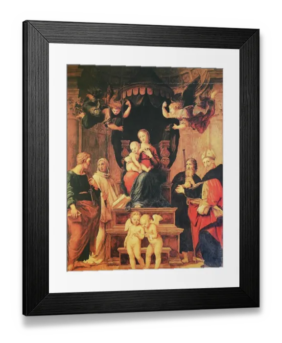 Framed Print : Madonna del Baldacchino, by Raffaello Sanzio da Urbino, also Raffael da Urbino, Raffaello Santi, Raffaello Sanzio, Raffael, Italian painter, Italy, digitally restored reproduction of a work of art (public domain) from c. 1500 Framed Print : Madonna del Baldacchino, by Raffaello Sanzio da Urbino, also Raffael da Urbino, Raffaello Santi, Raffaello Sanzio, Raffael, Italian painter, Italy, digitally restored reproduction of a work of art (public domain) from c. 1500