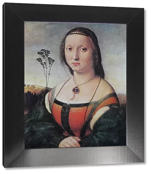 Portrait of Maddalena Doni, by Raffaello Sanzio da Urbino, also Raffael da Urbino, Raffaello Santi, Raffaello Sanzio, Raffael, Italian painter, Italy, digitally restored reproduction of a work of art (public domain) from c. 1500