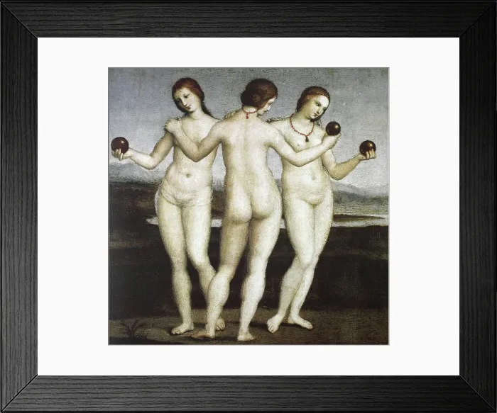 Framed Print : The Three Graces, by Raffaello Sanzio da Urbino, also Raffael da Urbino, Raffaello Santi, Raffaello Sanzio, Raphael, Italian painter, Italy, digitally restored reproduction of a work of art (public domain) from c. 1500 Framed Print : The Three Graces, by Raffaello Sanzio da Urbino, also Raffael da Urbino, Raffaello Santi, Raffaello Sanzio, Raphael, Italian painter, Italy, digitally restored reproduction of a work of art (public domain) from c. 1500