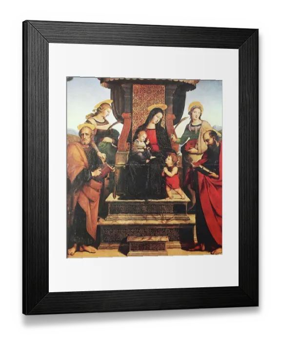 Framed Print : Madonna and Child surrounded by five saints, Pala Colonna, by Raffaello Sanzio da Urbino, also Raphael da Urbino, Raffaello Santi, Raffaello Sanzio, Raphael, Italian painter, Italy