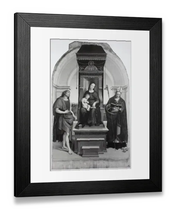 Framed Print : Madonna Ansidei, by Raffaello Sanzio da Urbino, also Raffael da Urbino, Raffaello Santi, Raffaello Sanzio, Raphael, Italian painter, Italy, digitally restored reproduction of a work of art (public domain) from c. 1500
