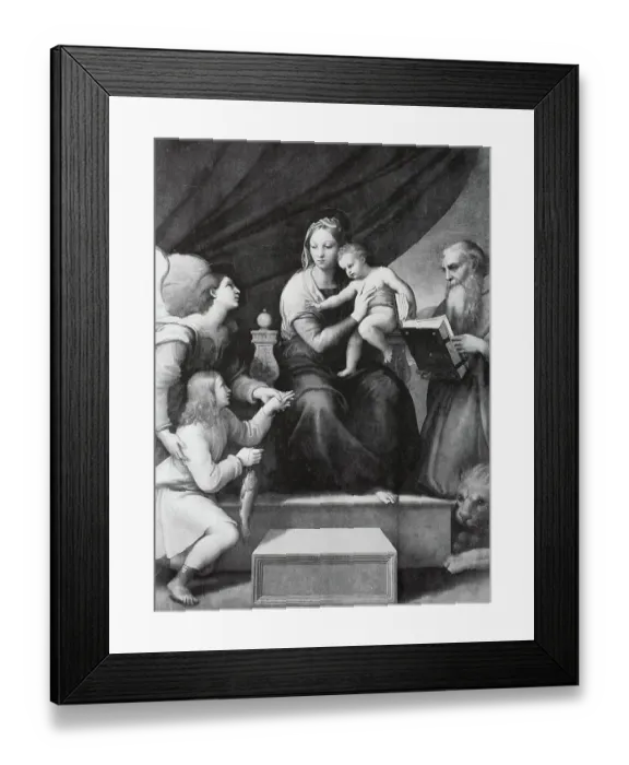 Framed Print : Madonna del Pesce, by Raffaello Sanzio da Urbino, also Raffael da Urbino, Raffaello Santi, Raffaello Sanzio, Raphael, Italian painter, Italy, digitally restored reproduction of a work of art (public domain) from c. 1500