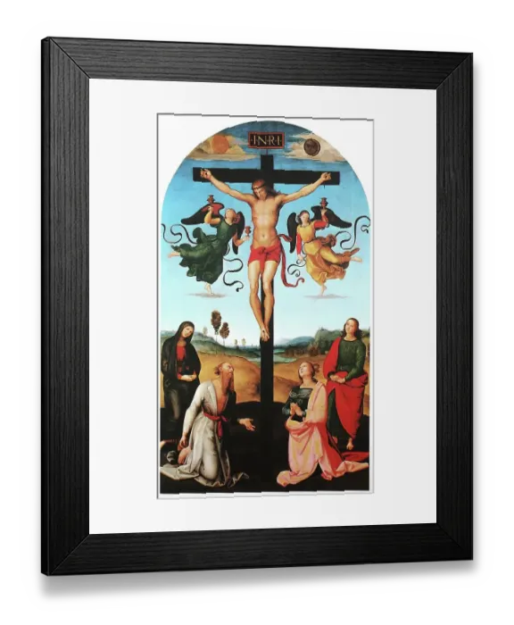 Framed Print : Crucifixion, by Raffaello Sanzio da Urbino, also Raffael da Urbino, Raffaello Santi, Raffaello Sanzio, Raphael, Italian painter, Italy, digitally restored reproduction of a work of art (public domain) from c. 1500 Framed Print : Crucifixion, by Raffaello Sanzio da Urbino, also Raffael da Urbino, Raffaello Santi, Raffaello Sanzio, Raphael, Italian painter, Italy, digitally restored reproduction of a work of art (public domain) from c. 1500