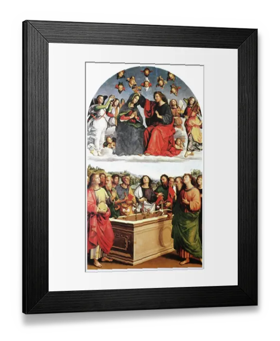 Framed Print : The Coronation of Mary, by Raffaello Sanzio da Urbino, also Raffael da Urbino, Raffaello Santi, Raffaello Sanzio, Raphael, Italian painter, Italy, digitally restored reproduction of a work of art (public domain) from c. 1500 Framed Print : The Coronation of Mary, by Raffaello Sanzio da Urbino, also Raffael da Urbino, Raffaello Santi, Raffaello Sanzio, Raphael, Italian painter, Italy, digitally restored reproduction of a work of art (public domain) from c. 1500