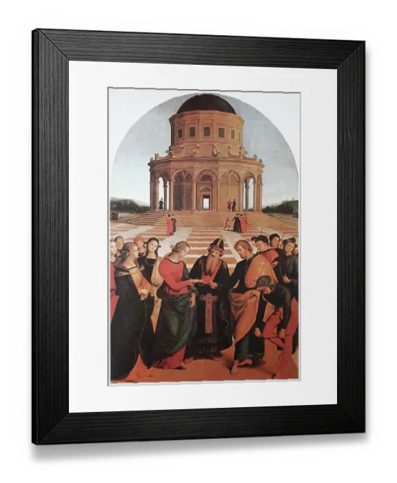 Framed Print : Marriage of the Virgin Mary, by Raffaello Sanzio da Urbino, also Raffael da Urbino, Raffaello Santi, Raffaello Sanzio, Raphael, Italian painter, Italy, digitally restored reproduction of a work of art (public domain) from c. 1500 Framed Print : Marriage of the Virgin Mary, by Raffaello Sanzio da Urbino, also Raffael da Urbino, Raffaello Santi, Raffaello Sanzio, Raphael, Italian painter, Italy, digitally restored reproduction of a work of art (public domain) from c. 1500