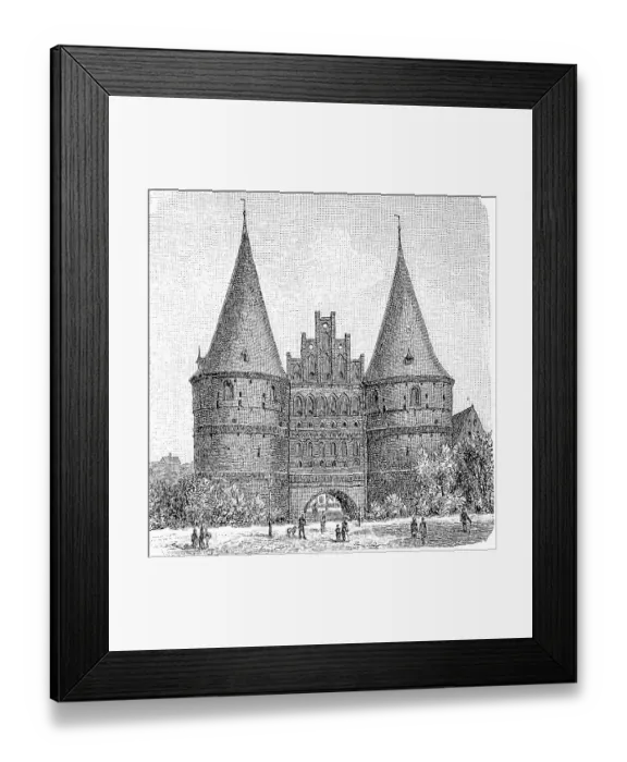 Framed Print : Holstein Gate, Holsteiner Tor c. 1880, Luebeck, Germany, digitally restored reproduction of a 19th century original, exact original date unknown Framed Print : Holstein Gate, Holsteiner Tor c. 1880, Luebeck, Germany, digitally restored reproduction of a 19th century original, exact original date unknown
