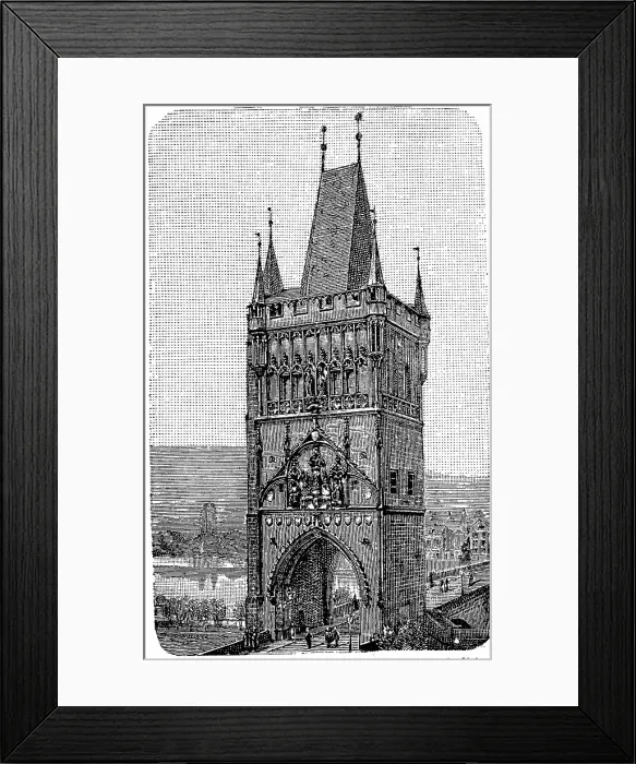 Framed Print : Old Town Gate of Prague c. 1880, Czech Republic, digitally restored reproduction of an original 19th century painting, exact original date not known Framed Print : Old Town Gate of Prague c. 1880, Czech Republic, digitally restored reproduction of an original 19th century painting, exact original date not known