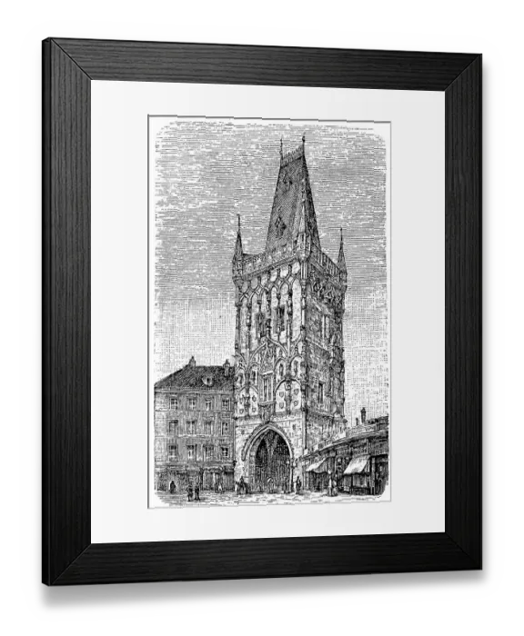 Framed Print : Powder Tower of Prague c. 1870, Czech Republic, digitally restored reproduction of an original 19th century painting, exact original date unknown Framed Print : Powder Tower of Prague c. 1870, Czech Republic, digitally restored reproduction of an original 19th century painting, exact original date unknown