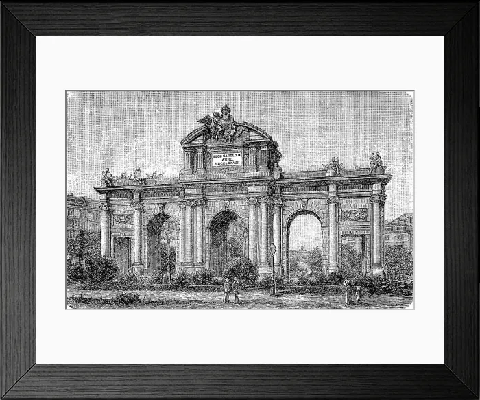 Framed Print : Puerta de Alcala, Alcala Gate c. 1881, Madrid, Spain, digitally restored reproduction of an original 19th century painting, exact original date not known Framed Print : Puerta de Alcala, Alcala Gate c. 1881, Madrid, Spain, digitally restored reproduction of an original 19th century painting, exact original date not known