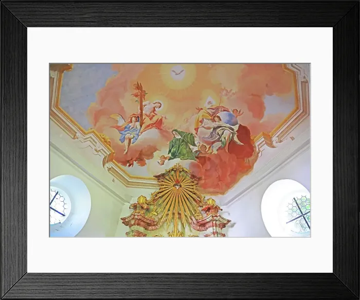 Framed Print : Ceiling fresco in the interior, Dickelschwaig Chapel, Chapel of St. Gertrudis from 1694, Graswang, district of Ettal, district of Garmisch-Partenkirchen, Upper Bavaria, Bavaria, Germany Framed Print : Ceiling fresco in the interior, Dickelschwaig Chapel, Chapel of St. Gertrudis from 1694, Graswang, district of Ettal, district of Garmisch-Partenkirchen, Upper Bavaria, Bavaria, Germany