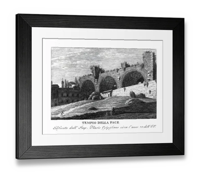 Framed Print : Templum Pacis, Temple of Peace, was a temple in ancient Rome, it stood on the Forum of Peace, Forum Pacis, Italy, digitally restored reproduction from Vedute principali e piu interessanti di Roma by Giovanni Battista, 1799 Framed Print : Templum Pacis, Temple of Peace, was a temple in ancient Rome, it stood on the Forum of Peace, Forum Pacis, Italy, digitally restored reproduction from Vedute principali e piu interessanti di Roma by Giovanni Battista, 1799