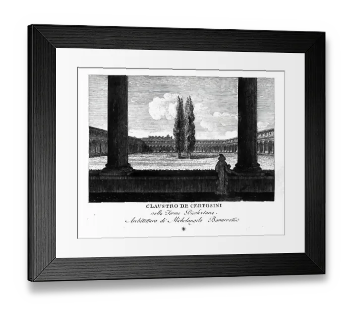 Framed Print : Claustro de certosini, Carthusian monastery in Rome, Italy, digitally restored reproduction from Vedute principali e piu interessanti di Roma by Giovanni Battista, 1799 Framed Print : Claustro de certosini, Carthusian monastery in Rome, Italy, digitally restored reproduction from Vedute principali e piu interessanti di Roma by Giovanni Battista, 1799