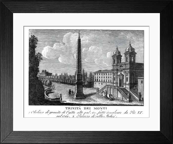 Framed Print : Church of Santissima Trinita dei Monti, also Santa Trinita dei Monti or Santissima Trinita al Monte Pincio, Sanctissimae Trinitatis in Monte Pincio --Most Holy Trinity at Mount Pincio, above the Spanish Steps in Rome, Italy, digitally restored Framed Print : Church of Santissima Trinita dei Monti, also Santa Trinita dei Monti or Santissima Trinita al Monte Pincio, Sanctissimae Trinitatis in Monte Pincio --Most Holy Trinity at Mount Pincio, above the Spanish Steps in Rome, Italy, digitally restored