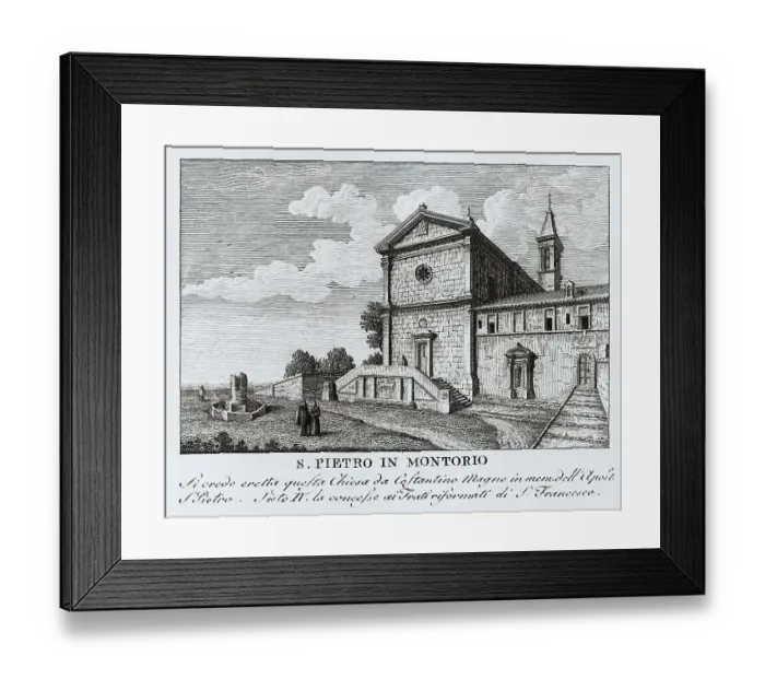 Framed Print : San Pietro in Montorio, Sancti Petri in Monte Aureo, a Renaissance monastic church in Rome and title church of the Roman Catholic Church, Italy, digitally restored reproduction from Vedute principali e piu interessanti di Roma by Giovanni Battista
