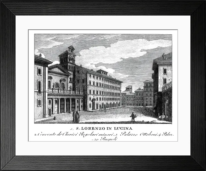 Framed Print : Basilica of San Lorenzo in Lucina, Sancti Laurentii in Lucina, Church dedicated to St. Lawrence in Rome, Italy, digitally restored reproduction from Vedute principali e piu interessanti di Roma by Giovanni Battista, 1799 Framed Print : Basilica of San Lorenzo in Lucina, Sancti Laurentii in Lucina, Church dedicated to St. Lawrence in Rome, Italy, digitally restored reproduction from Vedute principali e piu interessanti di Roma by Giovanni Battista, 1799