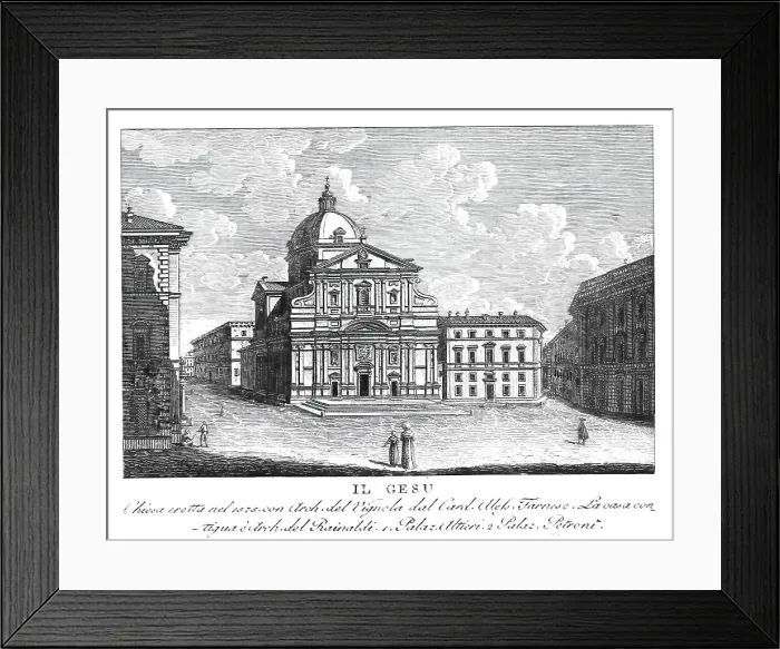 Framed Print : Il Gesu, Chiesa del Santissimo Nome di Gesu all'Argentina, Jesus Church, Mother Church of the Jesuit Order, Church in Rome, Italy, digitally restored reproduction from Vedute principali e piu interessanti di Roma by Giovanni Battista, 1799 Framed Print : Il Gesu, Chiesa del Santissimo Nome di Gesu all'Argentina, Jesus Church, Mother Church of the Jesuit Order, Church in Rome, Italy, digitally restored reproduction from Vedute principali e piu interessanti di Roma by Giovanni Battista, 1799