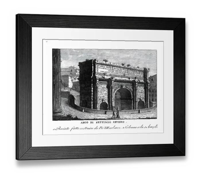 Framed Print : Arco di Settimio severo, Arch of Septimius Severus, a three-arched triumphal arch on the Roman Forum in Rome, Italy, digitally restored reproduction from Vedute principali e piu interessanti di Roma by Giovanni Battista, 1799 Framed Print : Arco di Settimio severo, Arch of Septimius Severus, a three-arched triumphal arch on the Roman Forum in Rome, Italy, digitally restored reproduction from Vedute principali e piu interessanti di Roma by Giovanni Battista, 1799