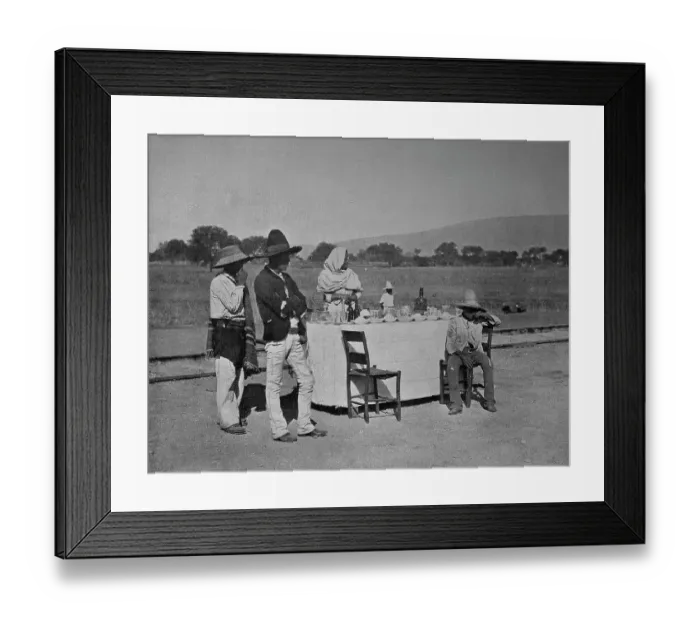 Framed Print : Mexico, coffee at the Mexican Central Railroad, woman in Mexican traditional costume offers the traveller typical drinks and cakes, ca 1880, historical, digital reproduction of a 19th century original, original date not known Framed Print : Mexico, coffee at the Mexican Central Railroad, woman in Mexican traditional costume offers the traveller typical drinks and cakes, ca 1880, historical, digital reproduction of a 19th century original, original date not known