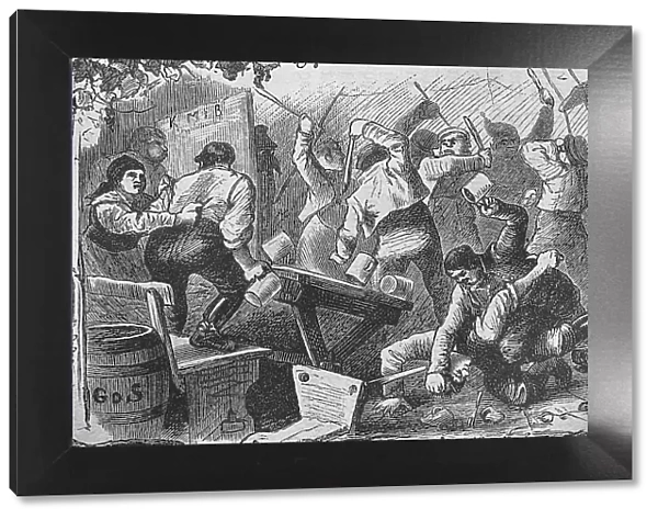 Fair, Kirchweih in Upper Bavaria, c. 1876, Germany, The obligatory brawl, historical, digital reproduction of an original 19th-century template, original date not known