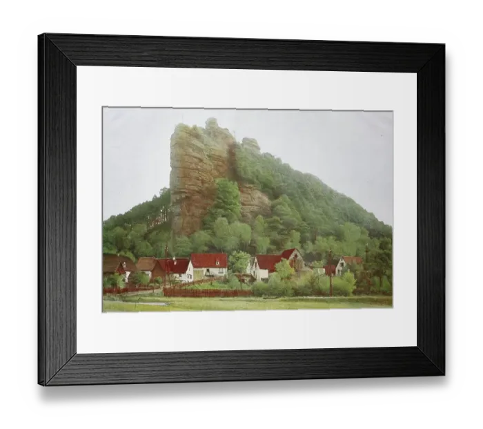 Framed Print : The rock Jungfernsprung near Dahn, c. 1876, Germany, historical, digital reproduction of an original 19th century painting, original date not known Framed Print : The rock Jungfernsprung near Dahn, c. 1876, Germany, historical, digital reproduction of an original 19th century painting, original date not known