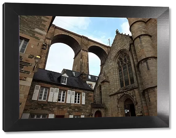 Town of Morlaix, town centre and viaduct, railway viaduct, Brittany, France