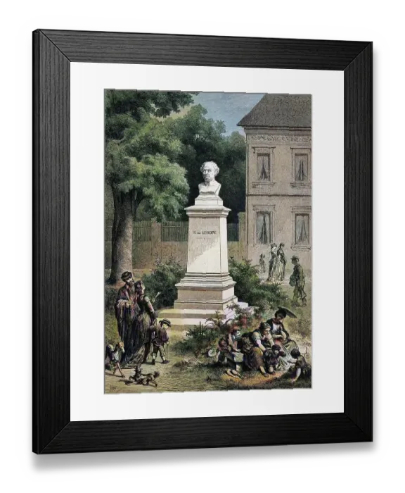 Framed Print : The Schadow Monument in Duesseldorf, North Rhine-Westphalia, Germany, historical woodcut, circa 1870, digitally restored reproduction of a 19th century original, exact original date unknown, coloured Framed Print : The Schadow Monument in Duesseldorf, North Rhine-Westphalia, Germany, historical woodcut, circa 1870, digitally restored reproduction of a 19th century original, exact original date unknown, coloured